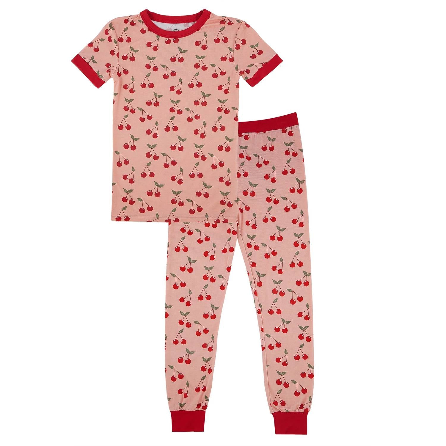 Emerson And Friends - Kids Very Cherry Two-piece Bamboo Short Sleeve Pajama Pants Set