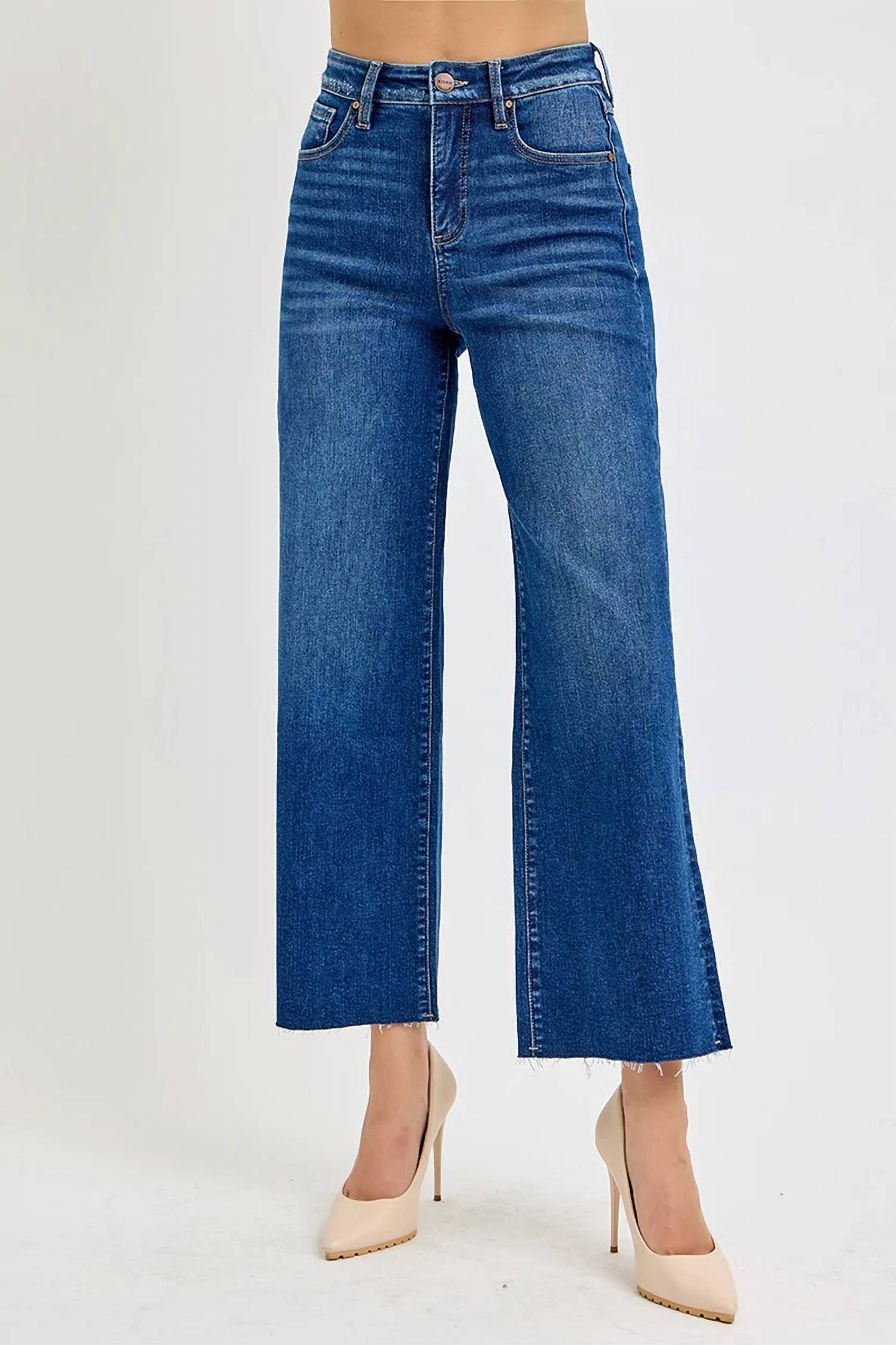 Risen - Tummy Control High Rise Crop Wide Leg Jeans