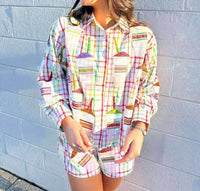 Queen Of Sparkles - Daiquiri Cotton Button Up Long Sleeve Blouse