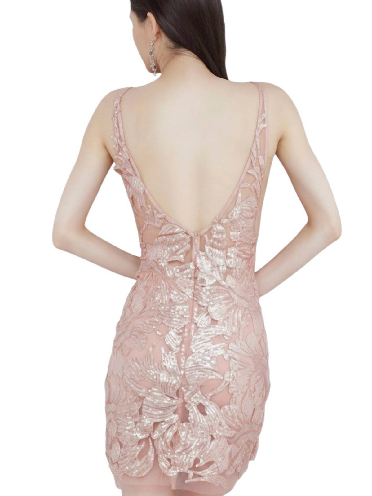JOVANI Embellished Fitted Cocktail Dress in rose gold - women's dress - detail view