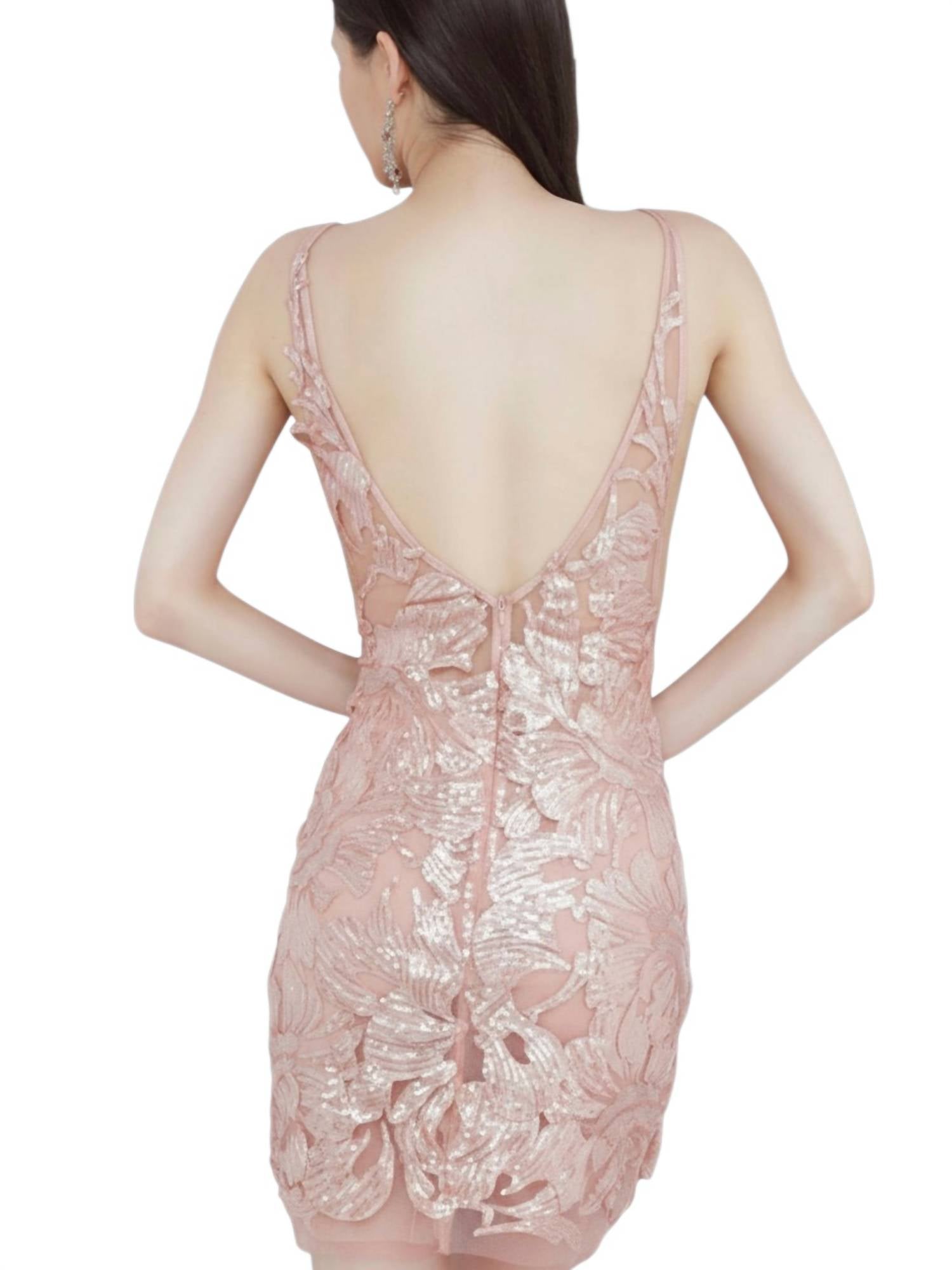 JOVANI Embellished Fitted Cocktail Dress in rose gold - women's dress - detail view