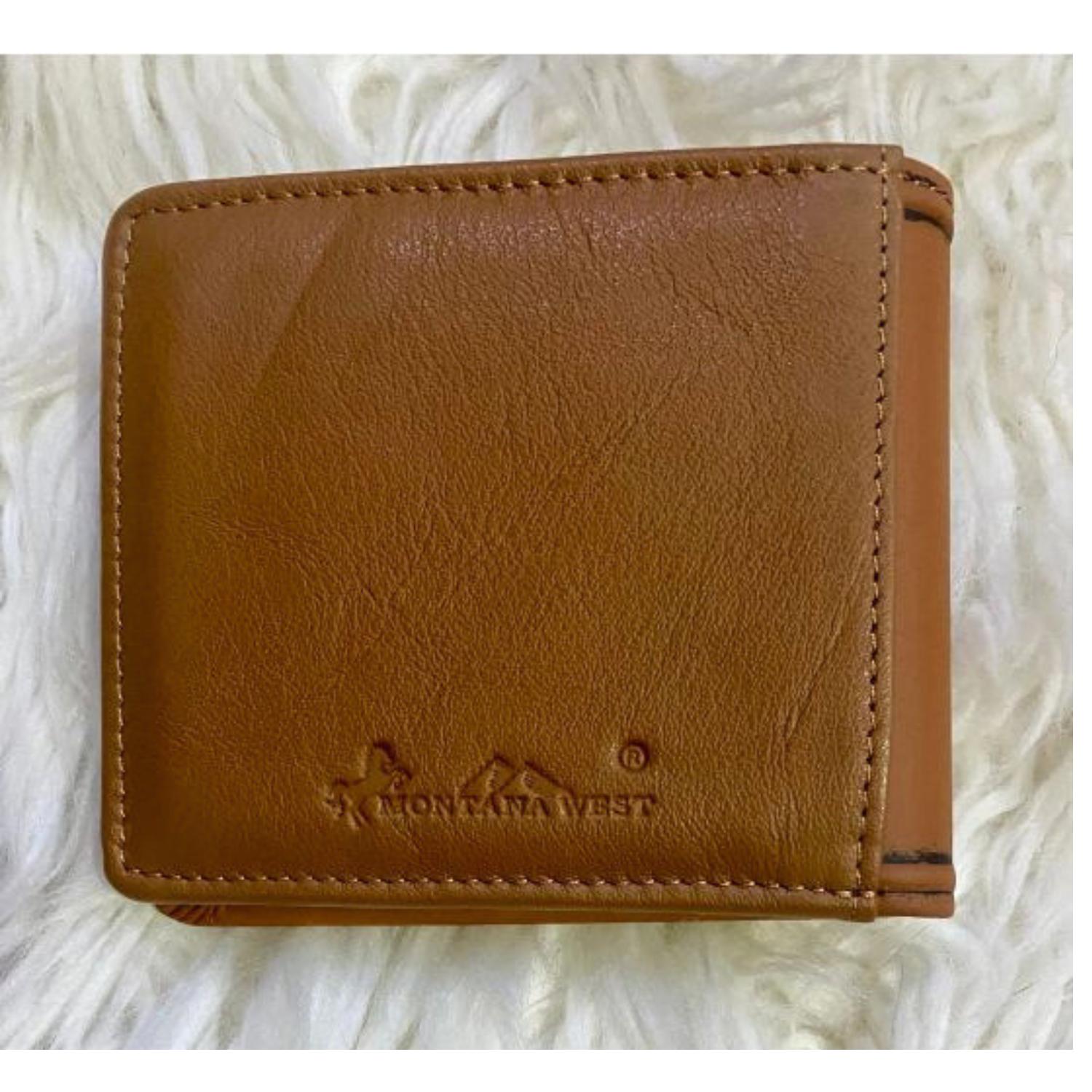 Montana West Men's Genuine Leather Lone Star Rfid Bi-fold Wallet in brown - men's bag - detail view