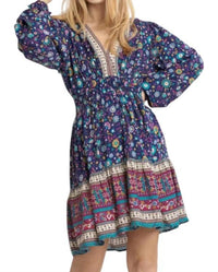 Umgee - Floral Border Print Babydoll Dress