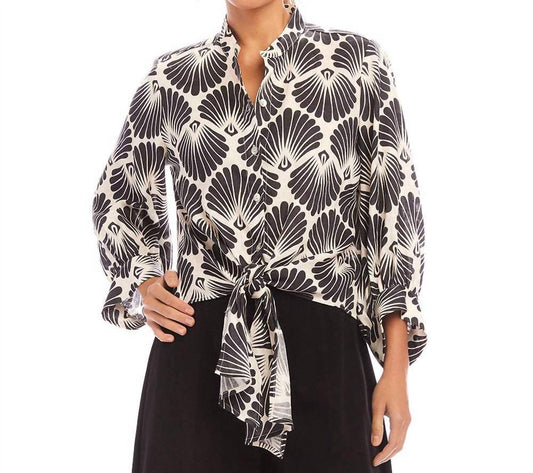 Karen Kane - Women's Petite Size Blouson Sleeve Linen Tie Front Top