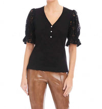 Fifteen Twenty Tanya Lace Sleeve Top in black - women's blouse