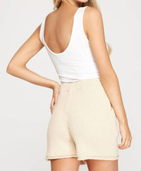 She + Sky - Rib Knit Sweater Shorts With Pockets