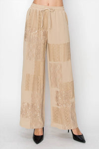 Origami - Relaxed lace patchwork pants with elastic drawstring