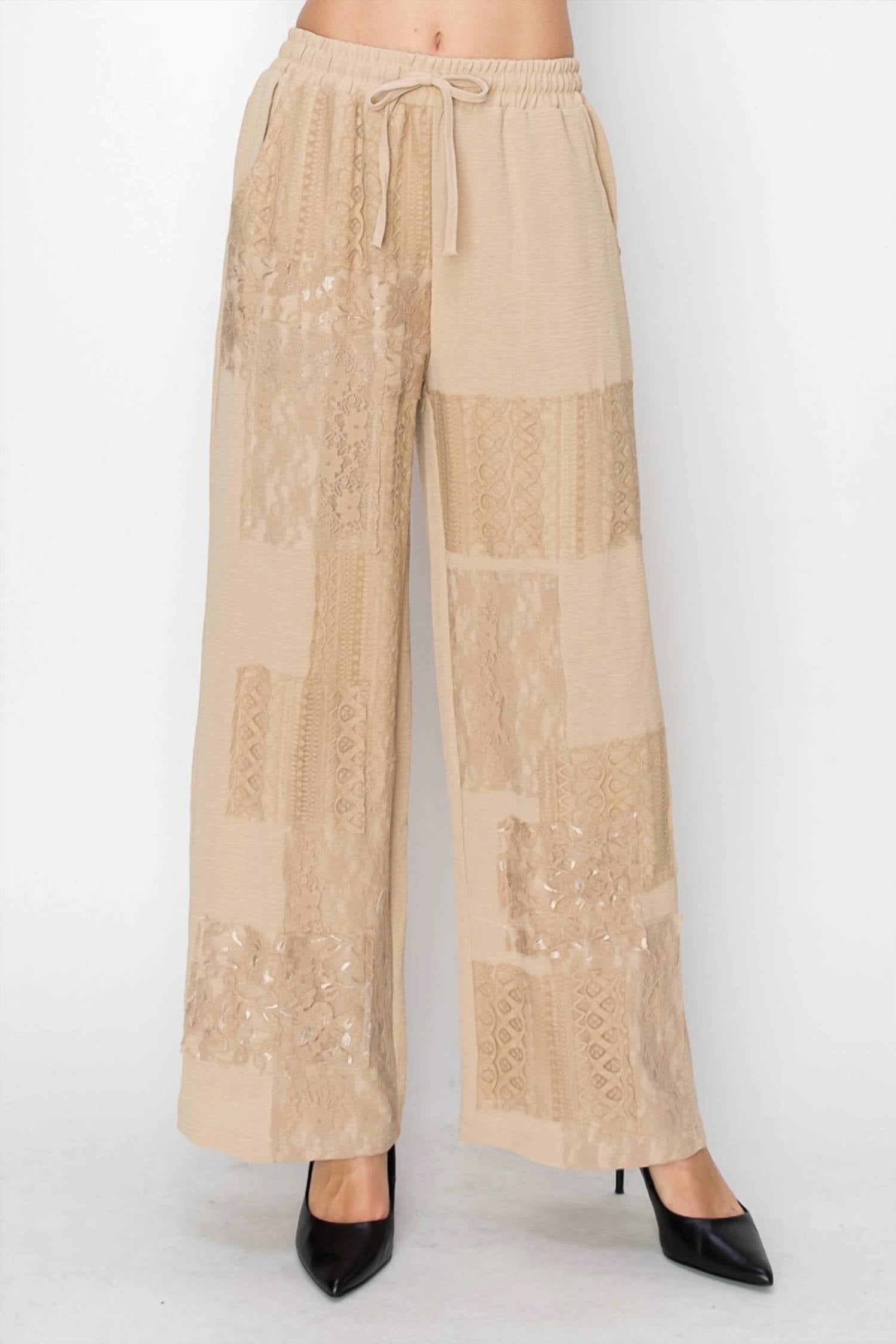Origami - Relaxed lace patchwork pants with elastic drawstring