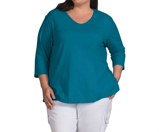 On The Plus Side - 3/4 Sleeve V-Neck Tee - Plus