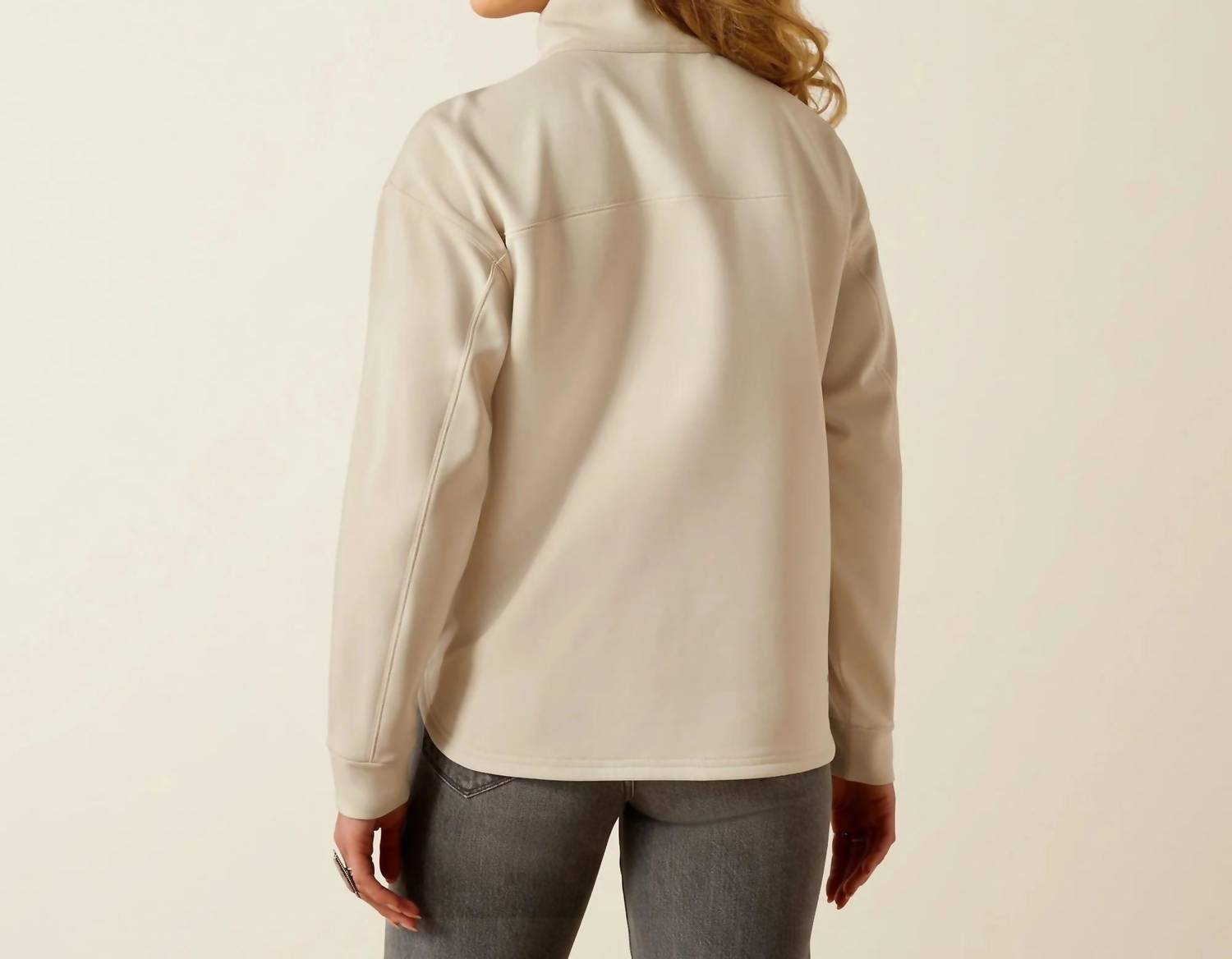ARIAT Breeze Logo Half Zip Sweatshirt in cream - women's top - detail view