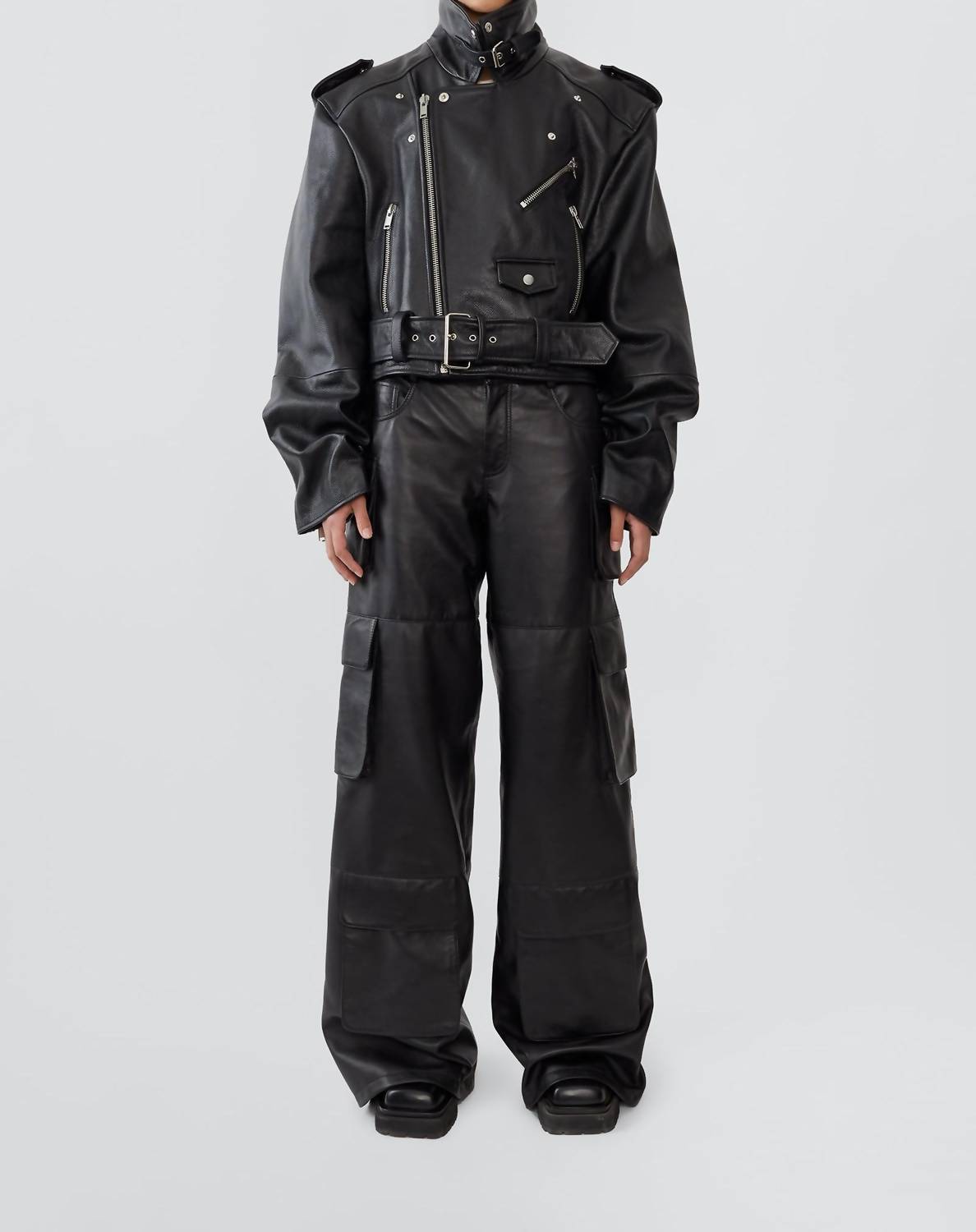 DEADWOOD Dormi Recycled Leather Biker Jacket in black - women's jacket - detail view