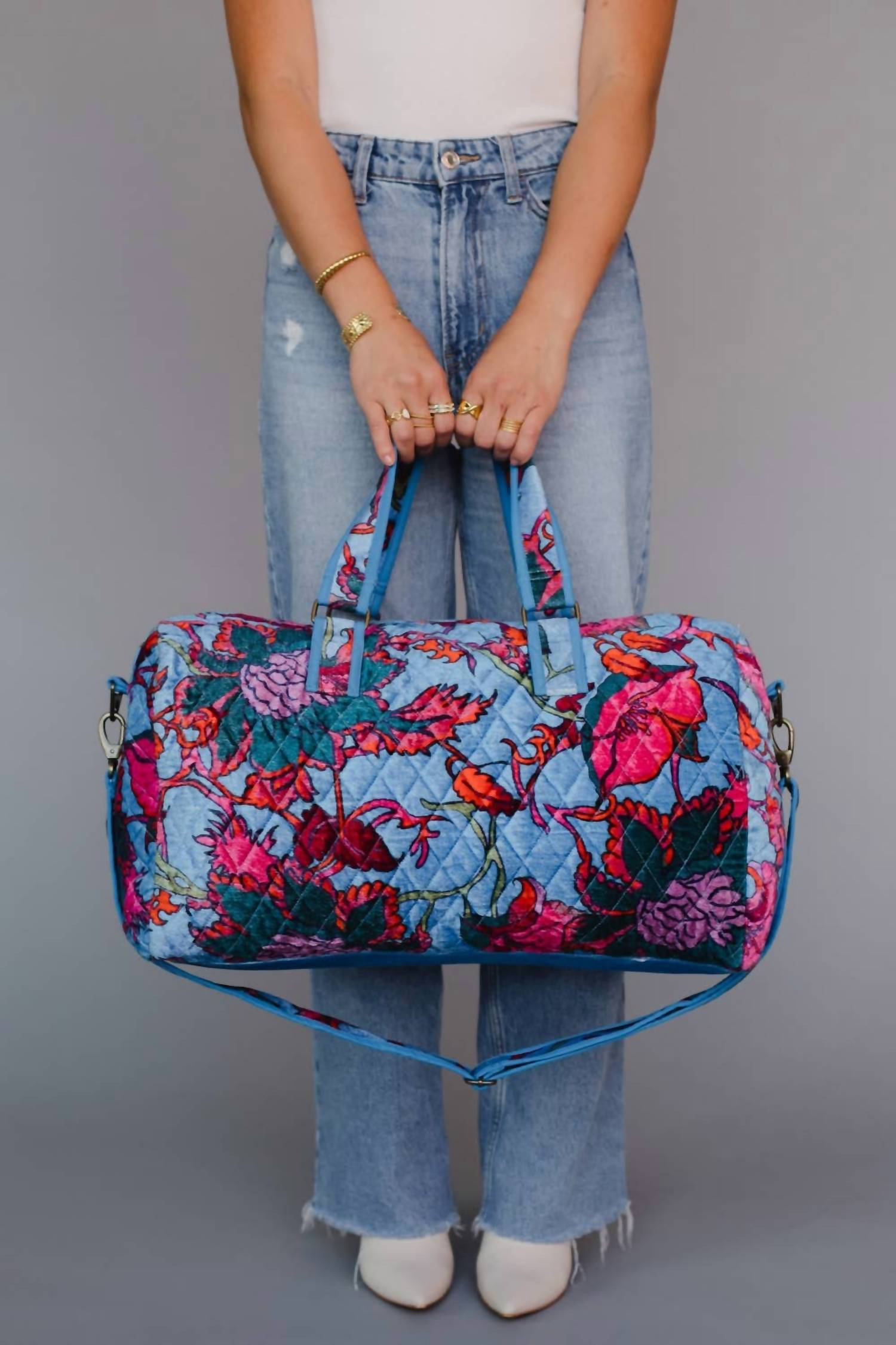 Panache Apparel - Women's Velvet Floral Duffel Bag