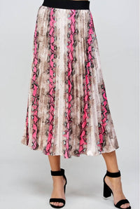 SEE AND BE SEEN Animal Print Pleats Midi Skirt in hot pink - women's skirt