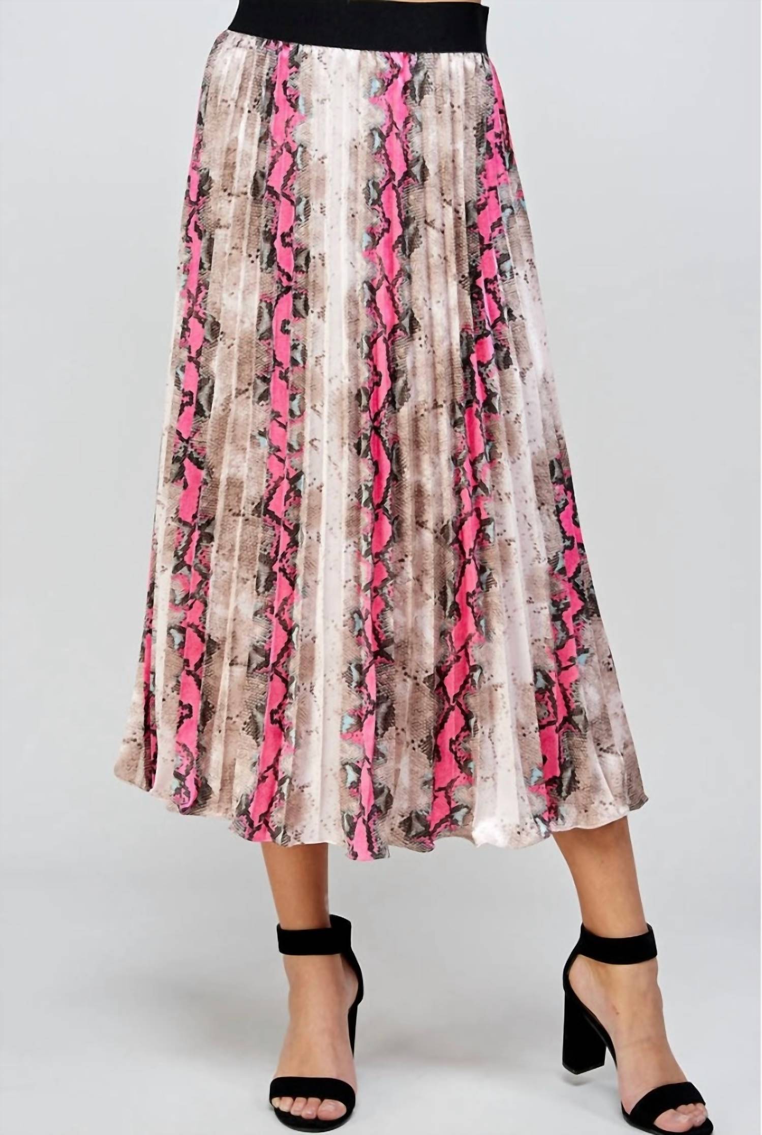 SEE AND BE SEEN Animal Print Pleats Midi Skirt in hot pink - women's skirt