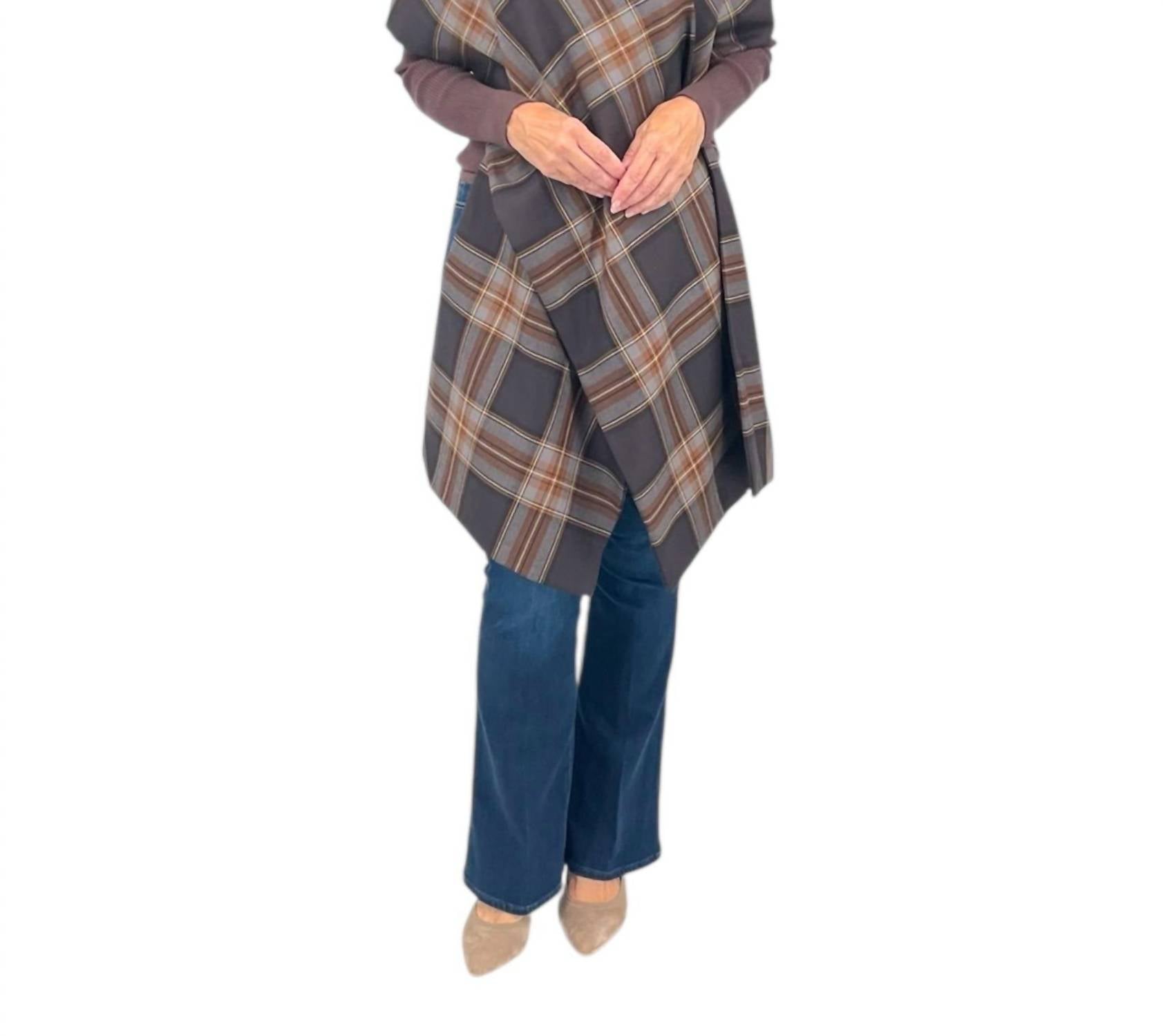 Diomi - Plaid Coat With Scarf