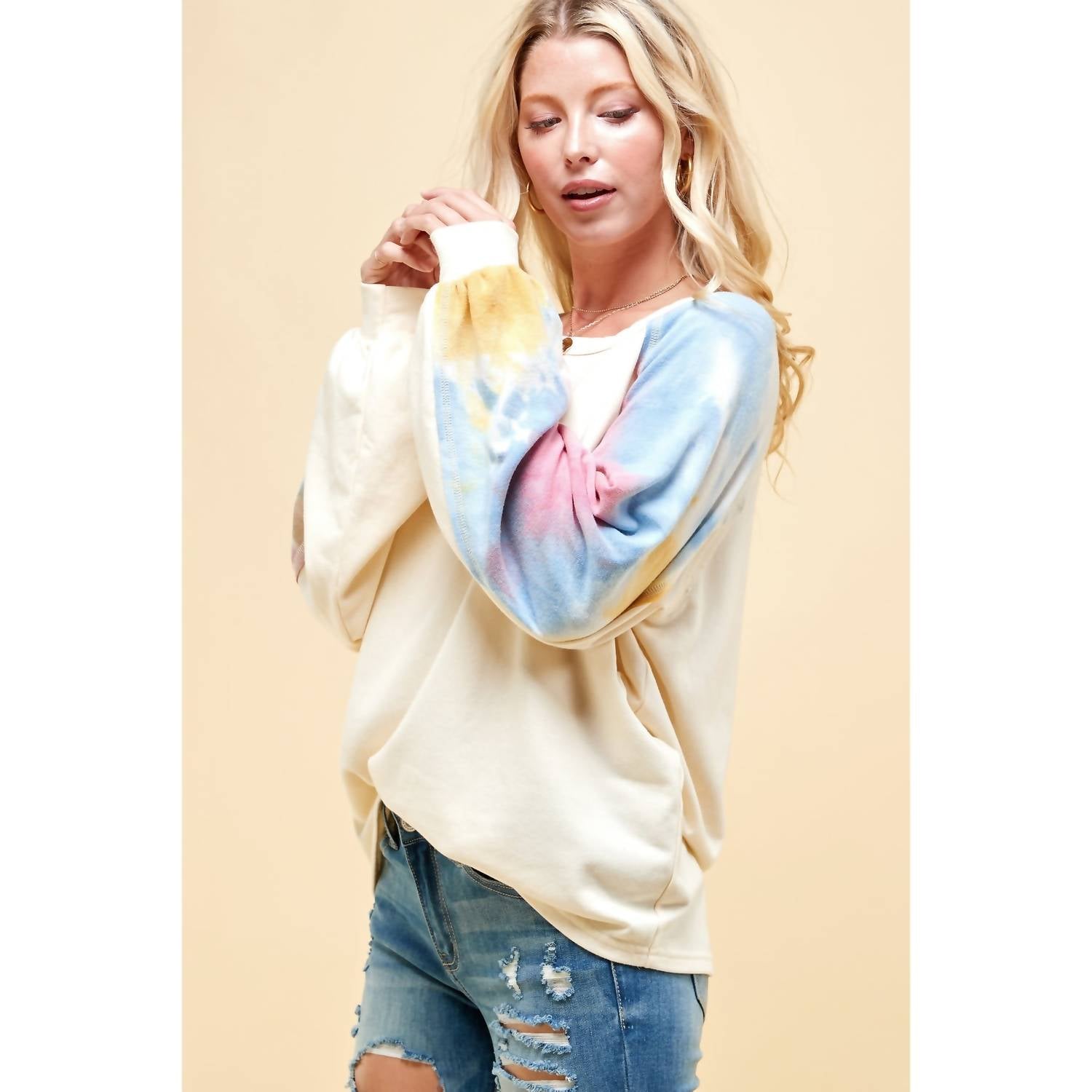 Endless Blu. - Tie Dye Sleeve Fleece Top