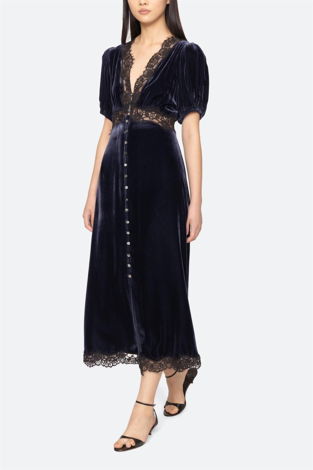 Seak - Clarice Velvet Puff Sleeve Midi Dress