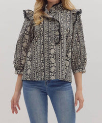 Entro - Floral Striped Flounced Top