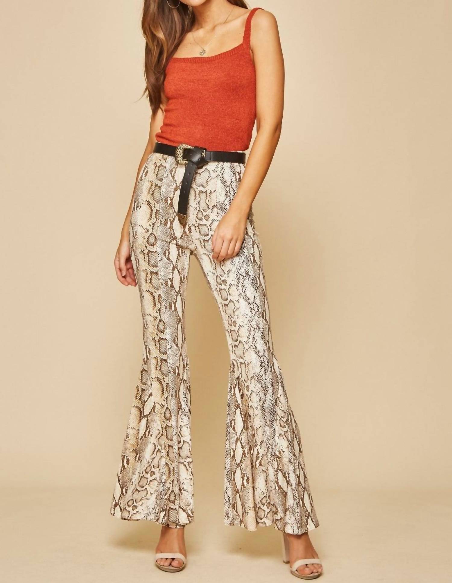 ANDREE BY UNIT Bell Bottom Pants in snake print - women's pants - view 5