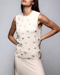 Minnie Rose - Viscose Shell With Floral Sequin Applique Blouse