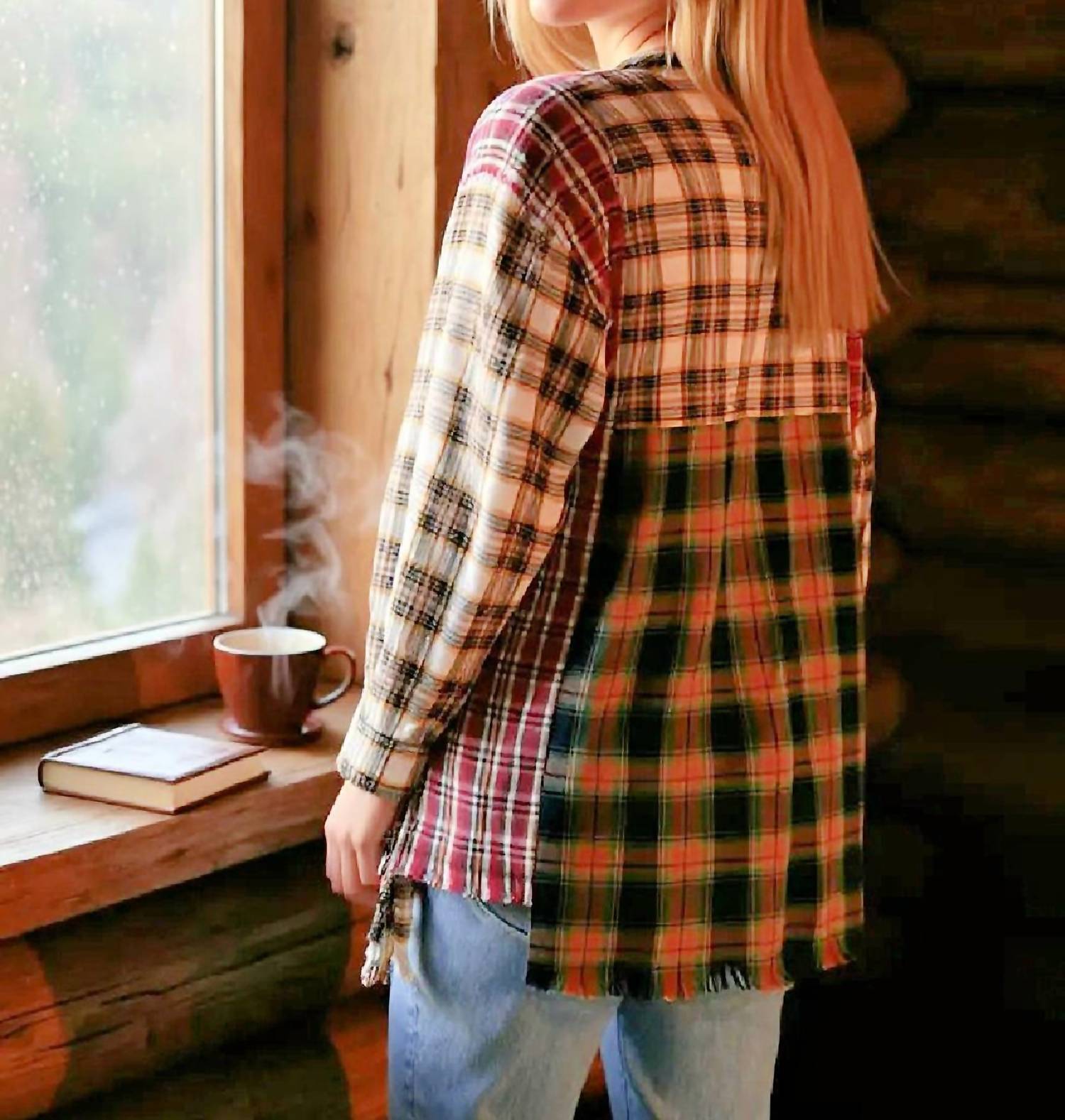 Angie - Mixed Plaid Button Down Shirt