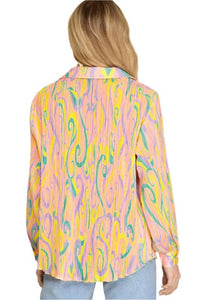 She + Sky - Print Plisse Shirt Blouse