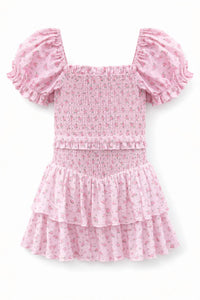 Katie J NYC Girls Printed Lainey Dress in blush rose ditsy - kids' dress - detail view