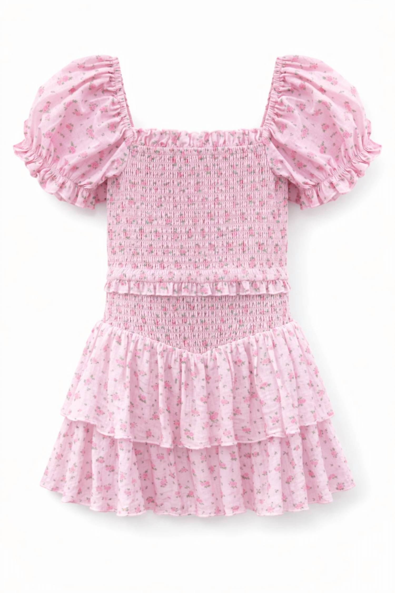 Katie J NYC Girls Printed Lainey Dress in blush rose ditsy - kids' dress - detail view