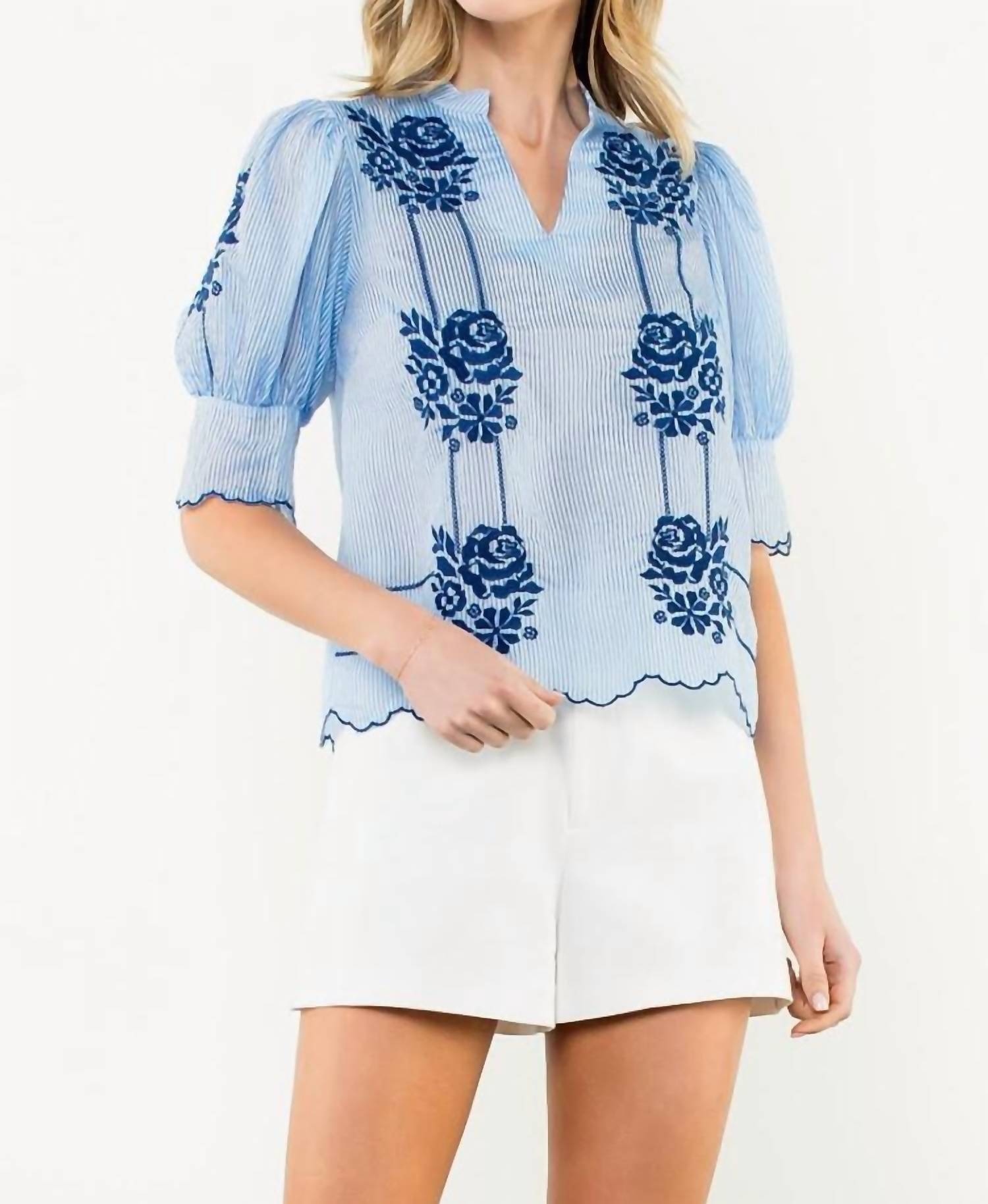 Thml - Flower Embroidered Pinstripe Top