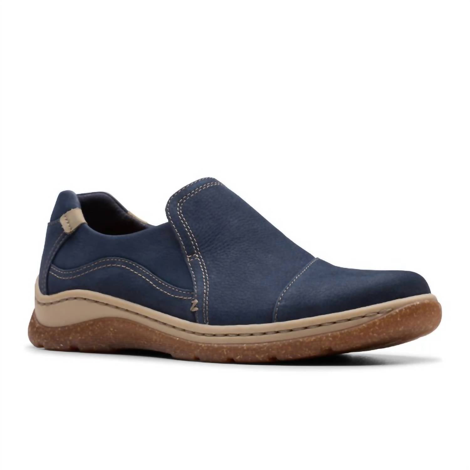 Clarks Women's Orlene Slip On Shoes in navy nubuck - women's flats - detail view