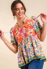 Umgee - Mixed Floral Print Bohemian Top