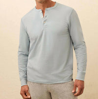 Faherty Waffle Henley Top in alaskan blue - men's long sleeve top