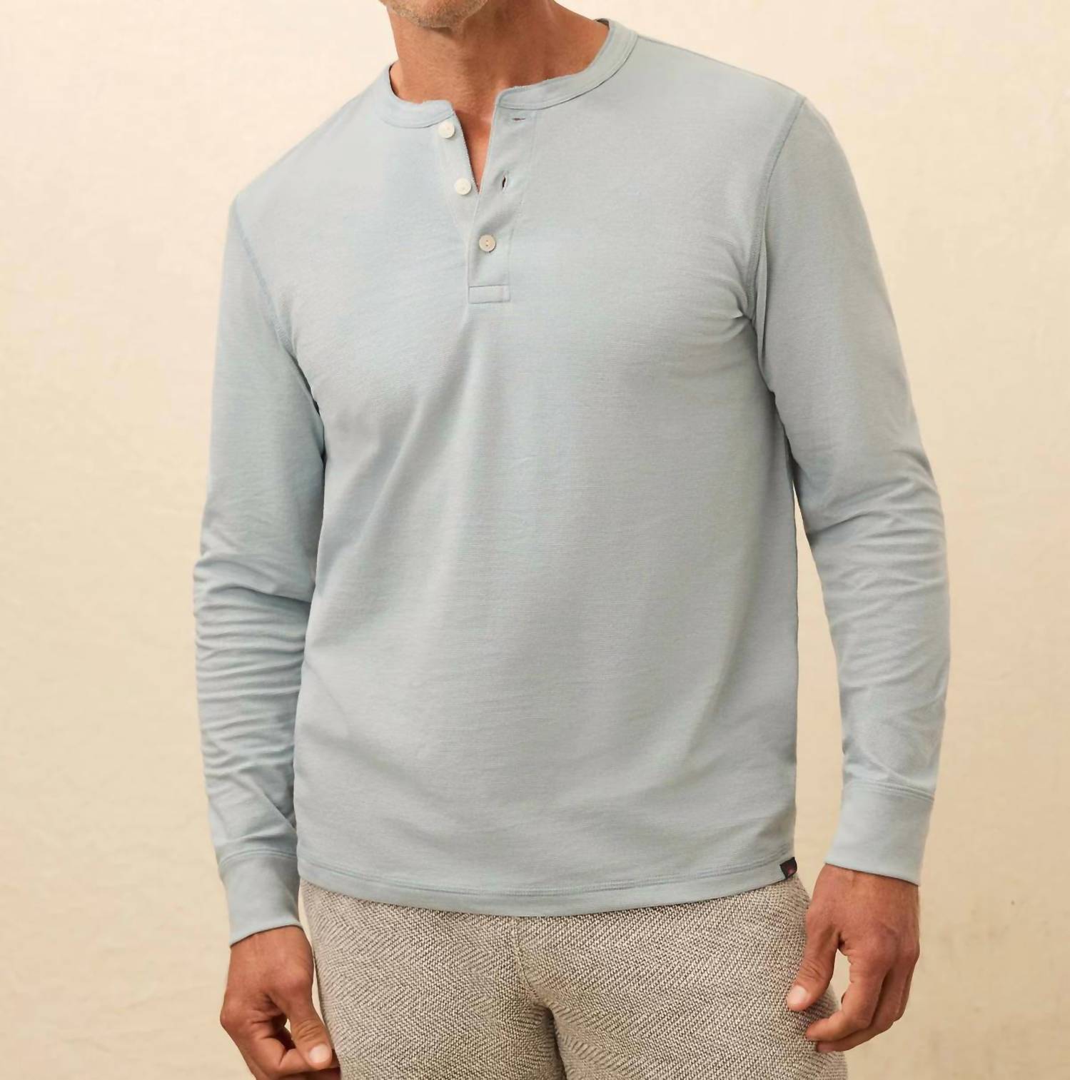 Faherty Waffle Henley Top in alaskan blue - men's long sleeve top