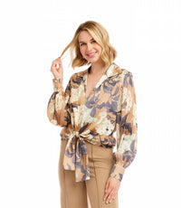 Karen Kane - Beverly Blouson Sleeve Satin Tie-front Top