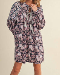 &merci Floral Swing Mini Dress in eggplant - women's dress