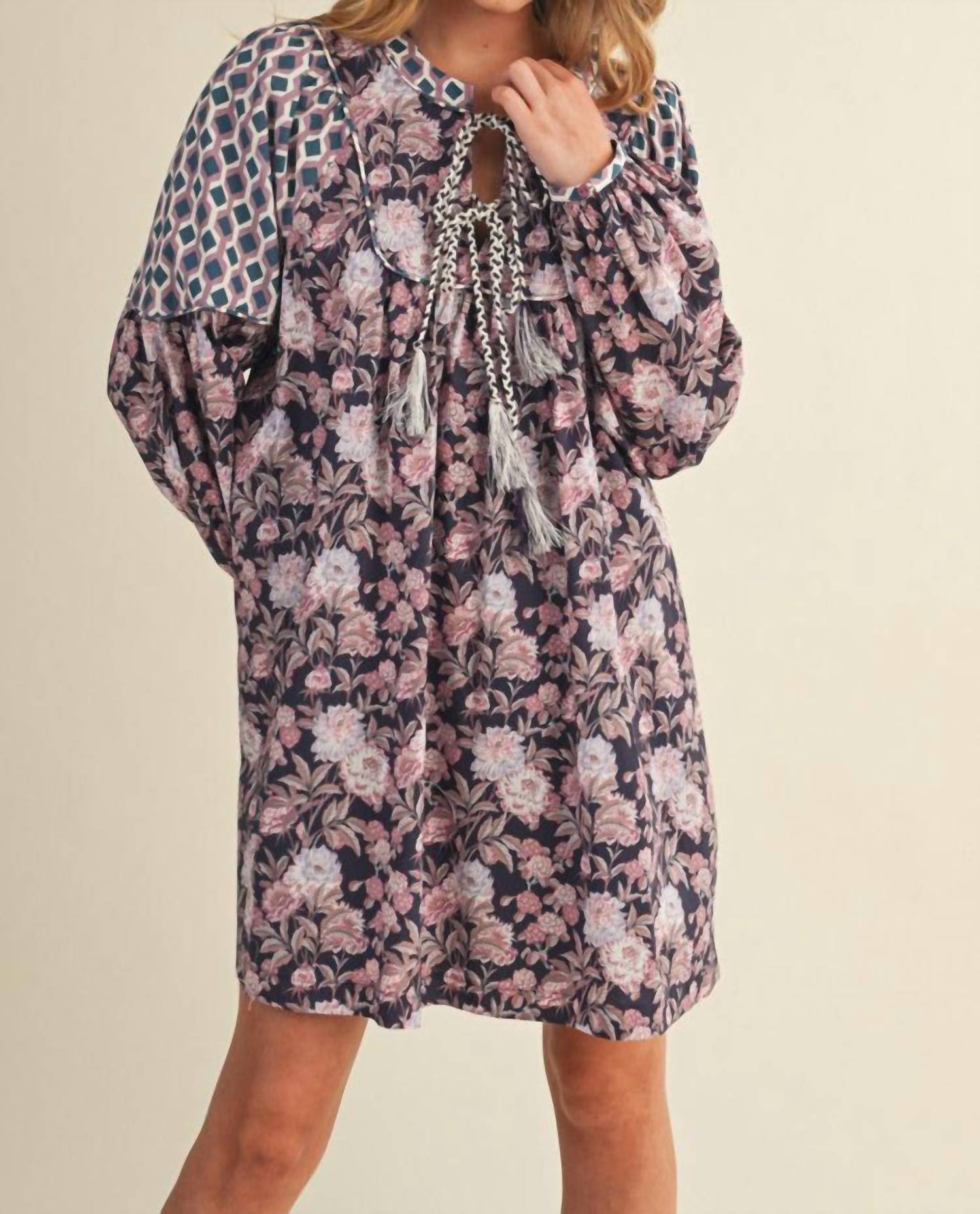 &merci Floral Swing Mini Dress in eggplant - women's dress
