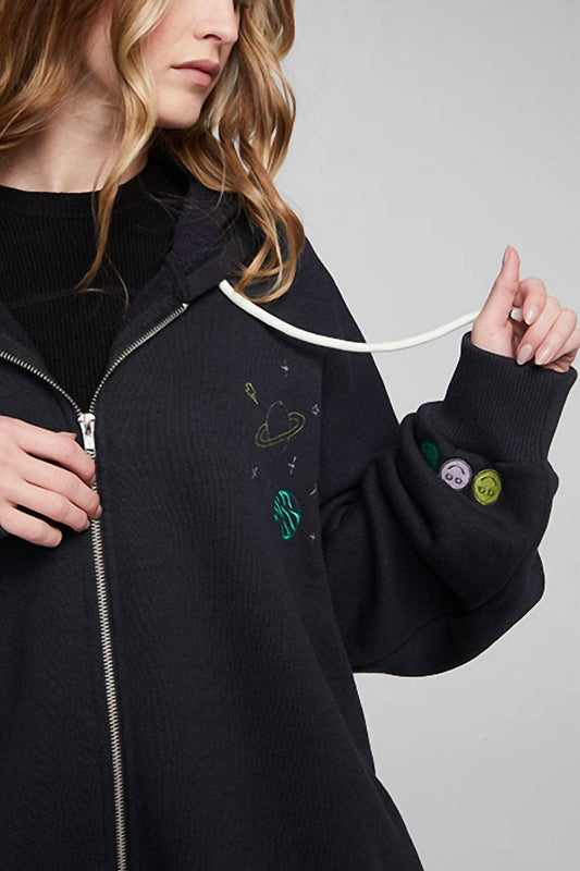 Space Embriodery Zip-up Hoodie