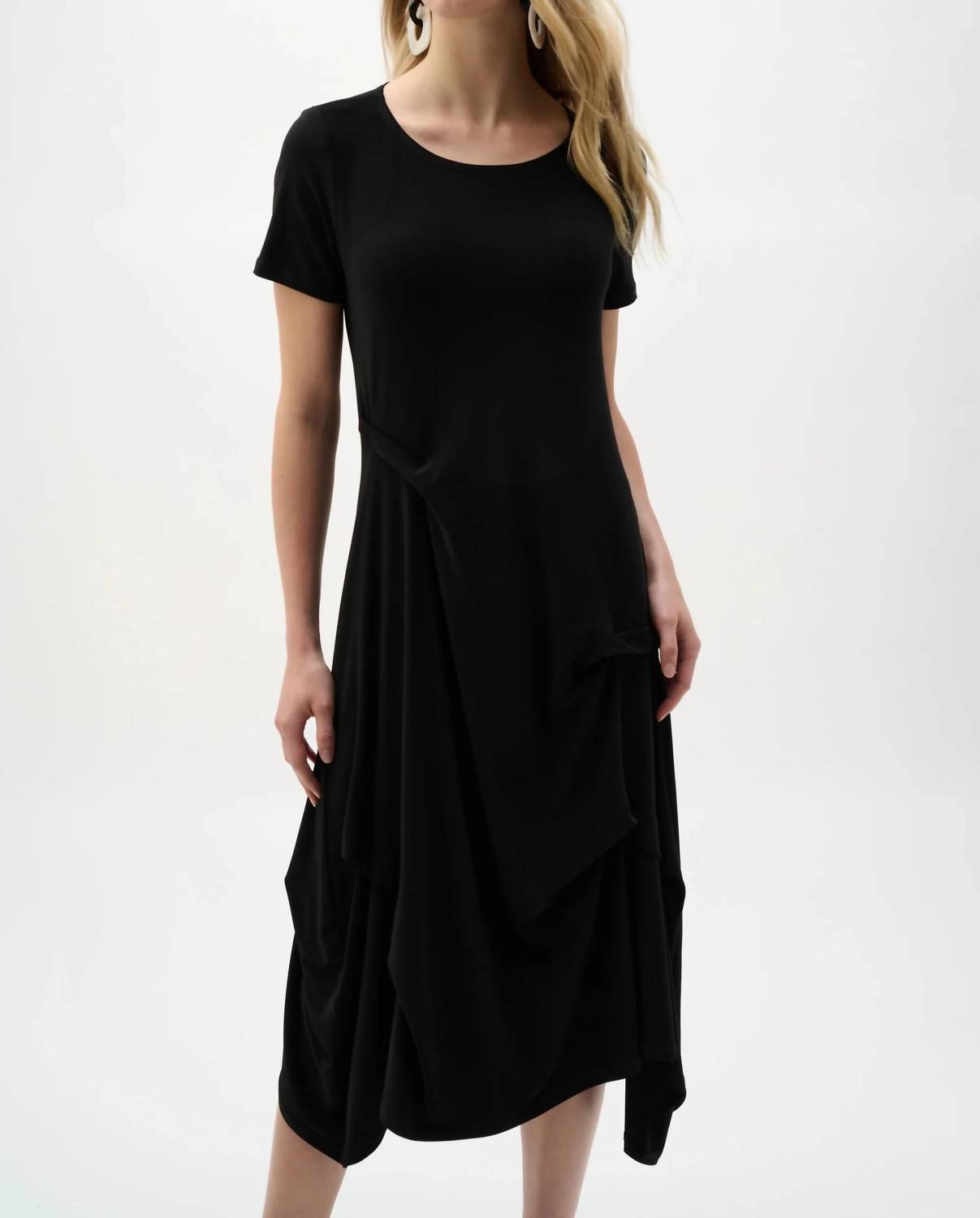 Joseph Ribkoff - Ruched Short Sleeves Midi A-line Dress