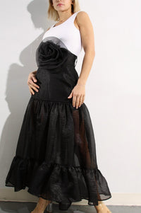 Mulla Flower Belt Organza Maxi Skirt in black - women's skirt - detail view