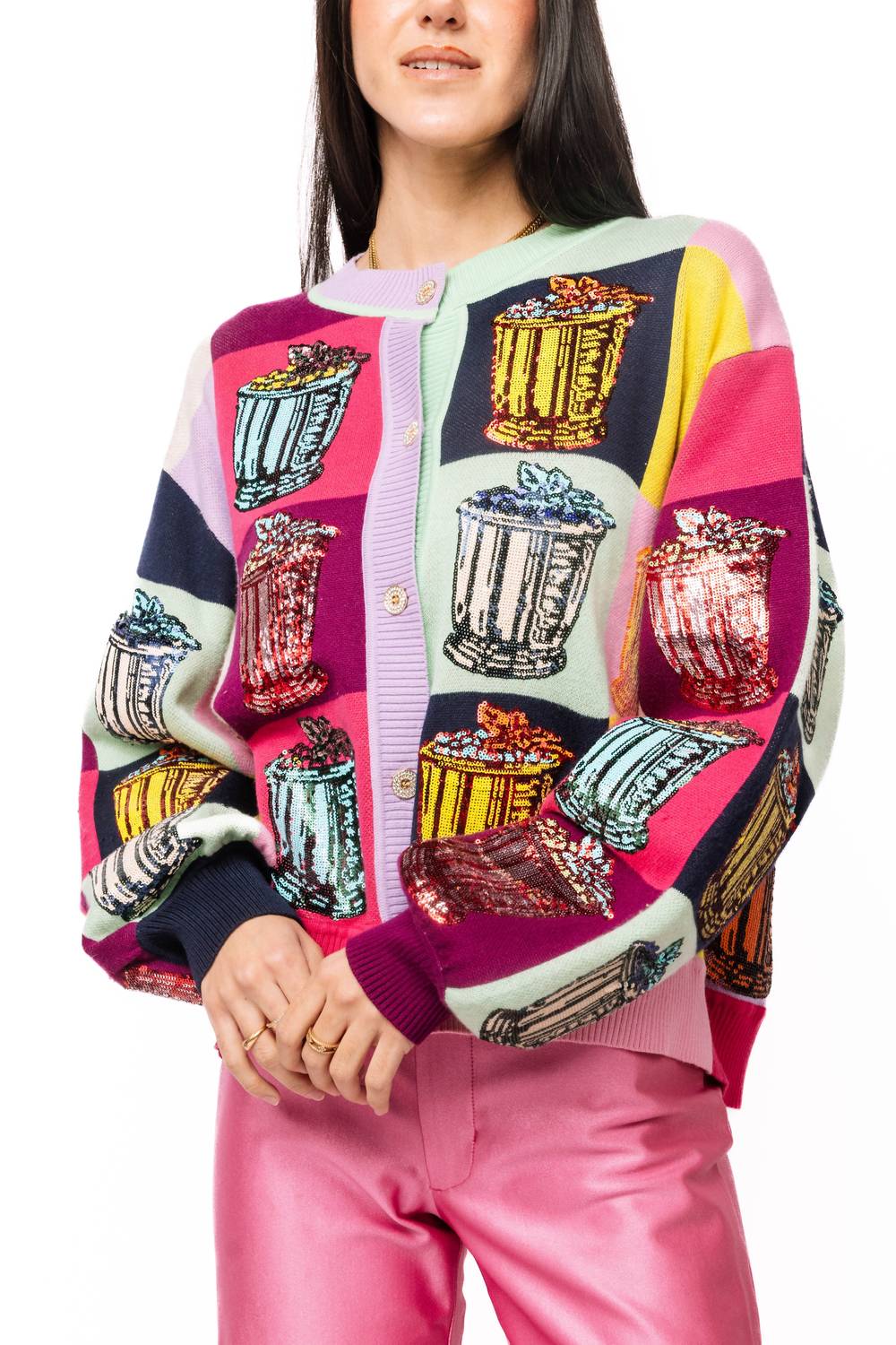 Queen Of Sparkles - Colorblock Button Down Sweater