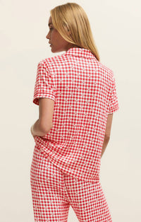 Z Supply Gingham Pajama Top in kiss me red - women's intimate - alternate view