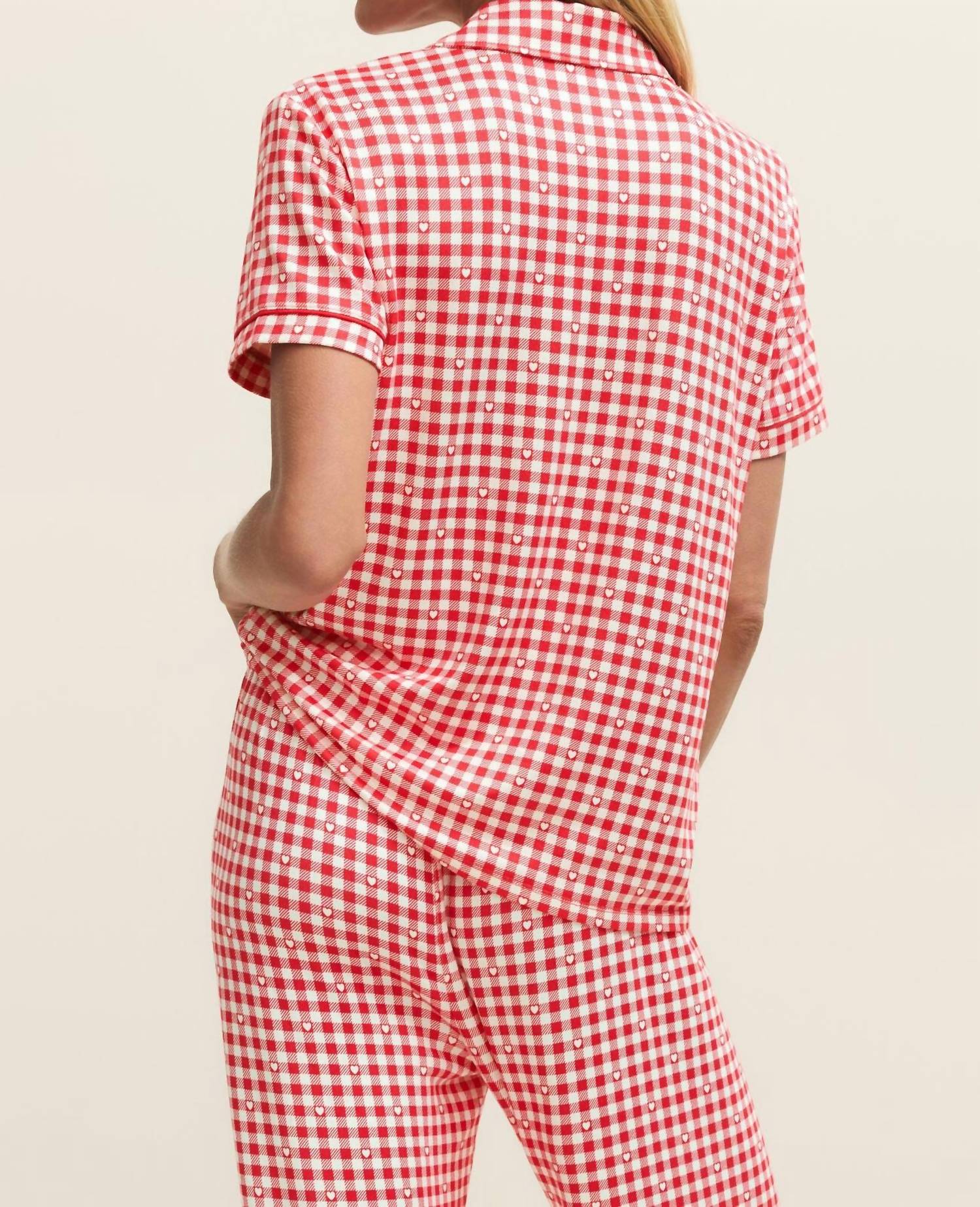 Z Supply Gingham Pajama Top in kiss me red - women's intimate - detail view