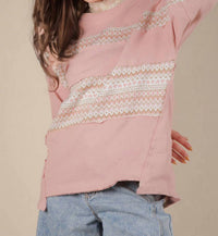 Very J - Oversized Printed Knit Contrast Knit Top