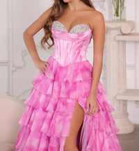 Ava Presley Bask Waist Floral Ballgown in pink white - women's dress - alternate view