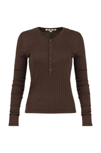 AMO Lottie Top in mocha 1 - women's long sleeve top - alternate view