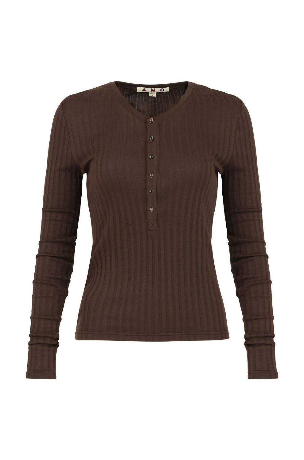 AMO Lottie Top in mocha 1 - women's long sleeve top - alternate view