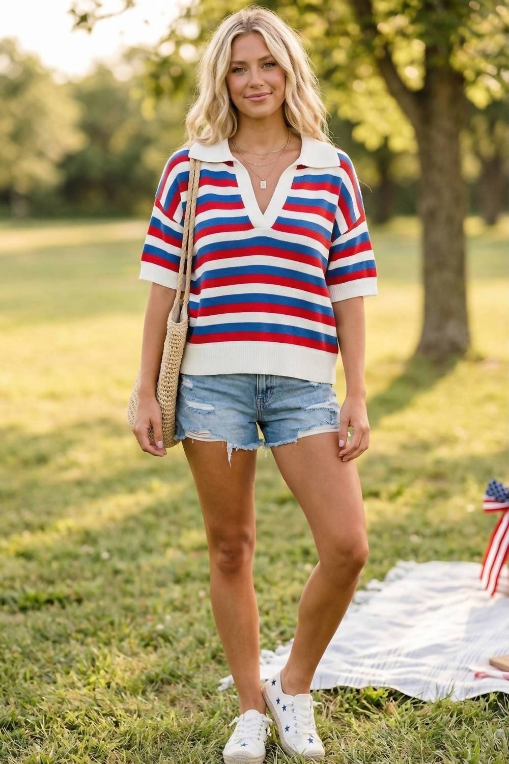 Sewn And Seen - Americana Striped Lightweight Sweater