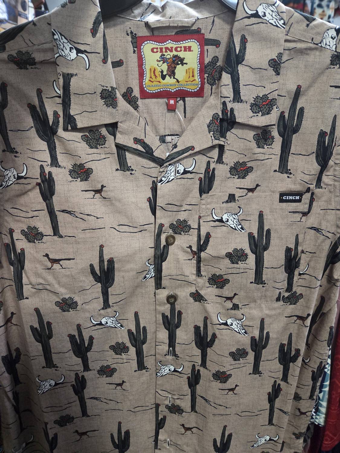 CINCH Cactus Print Short Sleeve Camp Shirt in khaki - men's t-shirt - alternate view