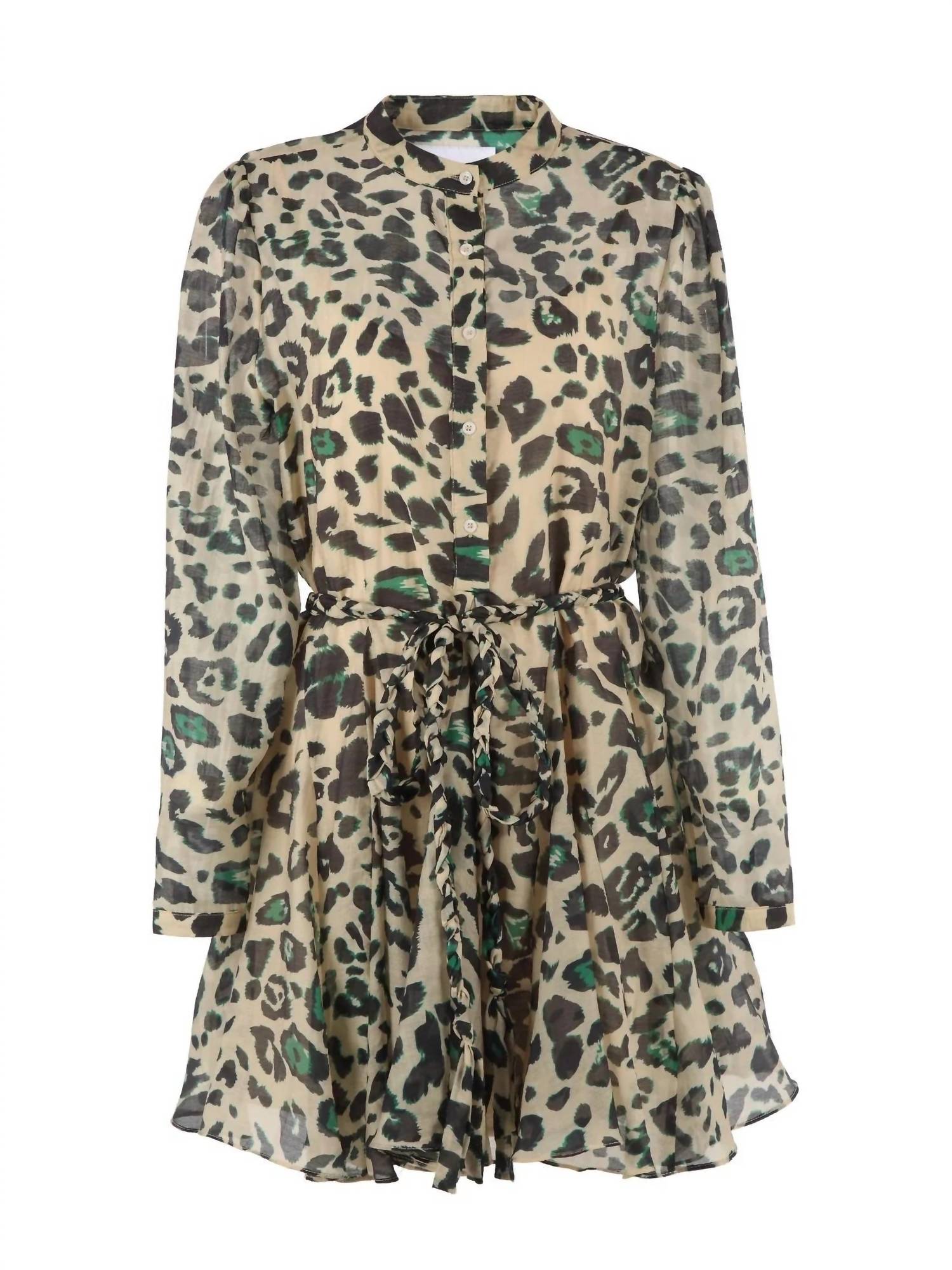 THE SHIRT Jenica Mini Dress in green leopard - women's dress - view 5