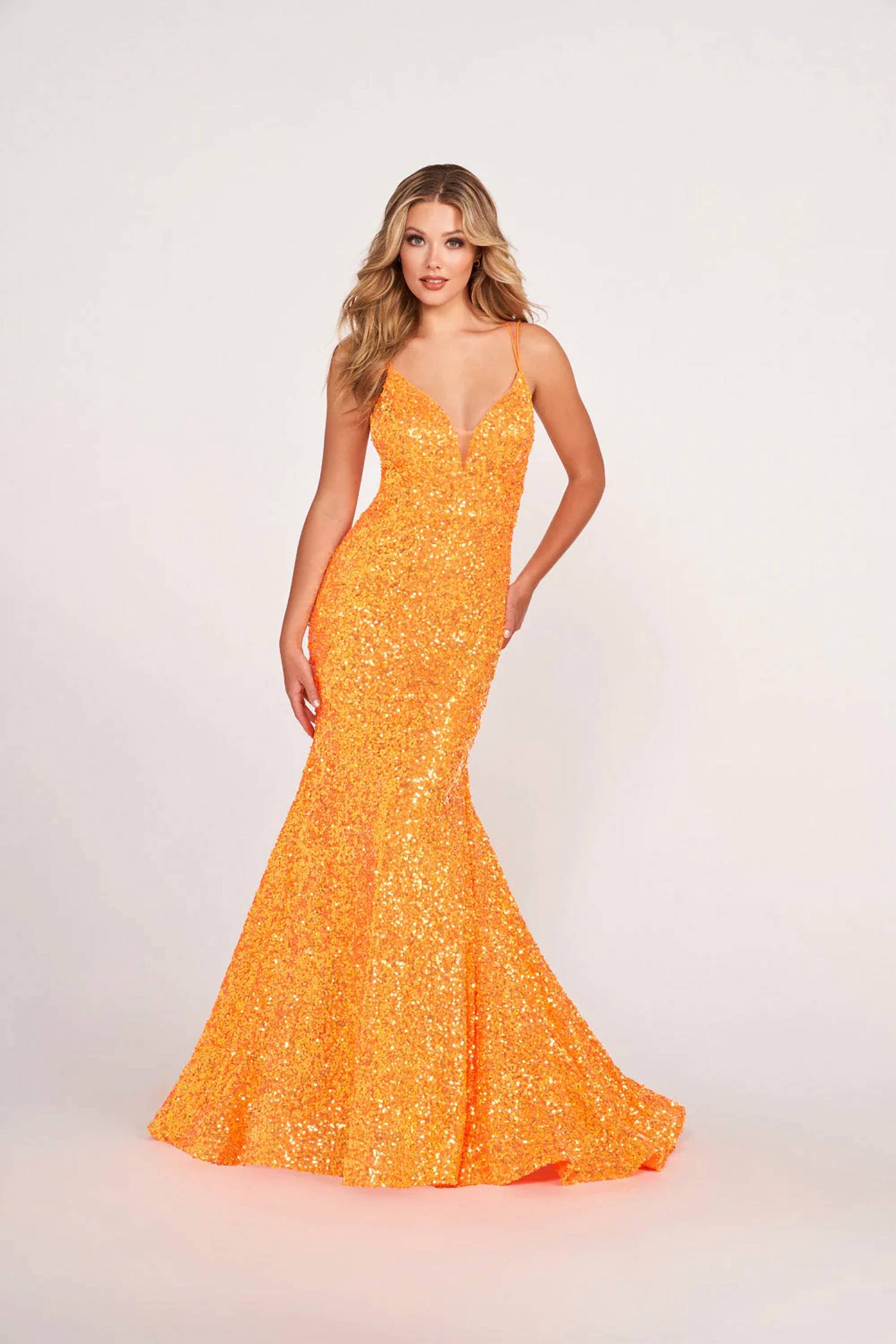 Ellie Wilde - V-neck Sequin Mermaid Prom Gown